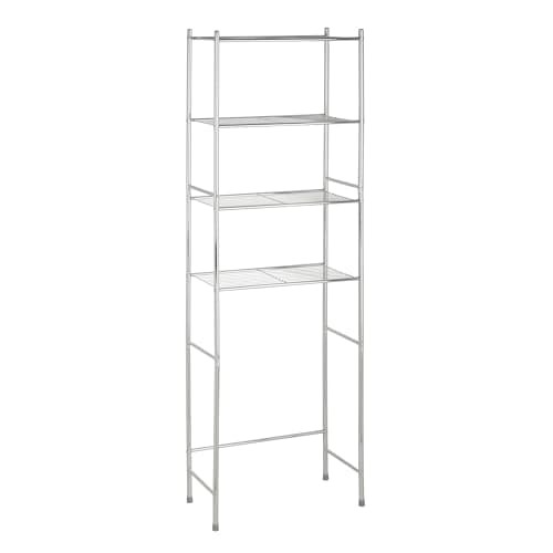 Honey-Can-Do 4-Tier Over-The-Toilet Organizer - Space-Saving Steel Shelf, Neutral Chrome, 24"W x 68"H