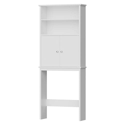 Walsunny Toilet Storage Cabinet, White - Open Shelves, Double Doors, Space-Saving Organizer
