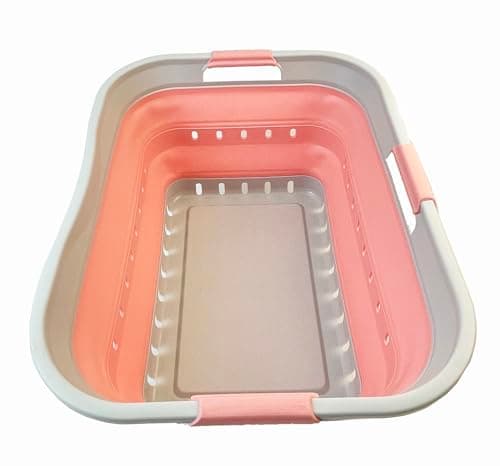 Collapsible 42L Plastic Laundry Basket - Space Saving Storage for Laundry - White/Grey (1, Adult)