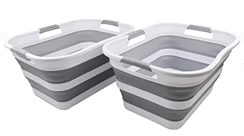 Sammart Collapsible 2-30L Laundry Basket - 24L Portable Storage Tub (Grey/Black)