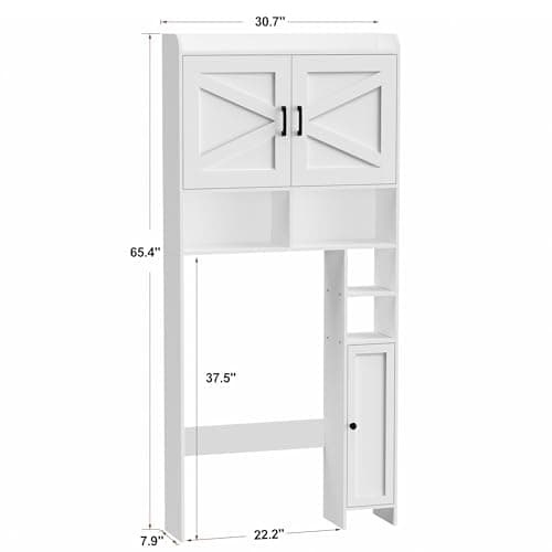 Toilet Storage Cabinet with Barn Doors and Toilet Paper Holder Stand, FreeStanding Shelf Space Saver for Bathroom, White