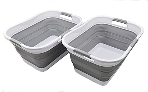 Sammart Collapsible 2-30L Laundry Basket - 24L Portable Storage Tub (Grey/Black)