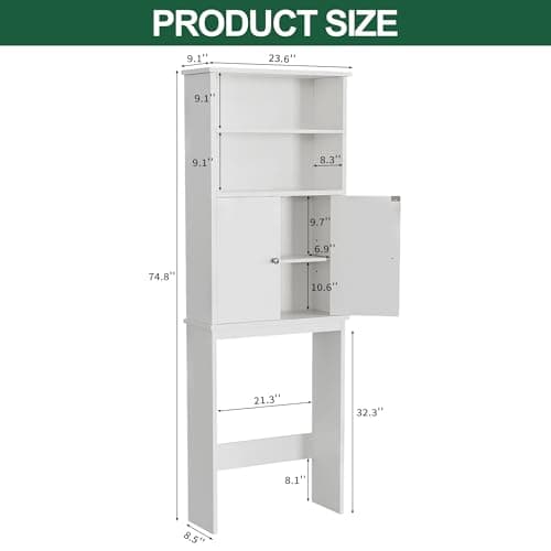 Walsunny Toilet Storage Cabinet, White - Open Shelves, Double Doors, Space-Saving Organizer