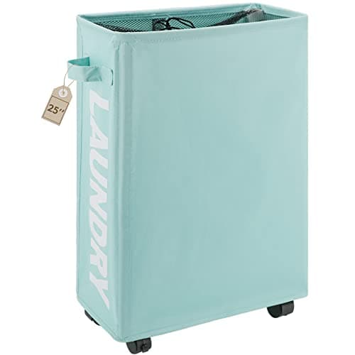 TOTANKI 25" Rolling Laundry Basket, Foldable with Handle (Black)