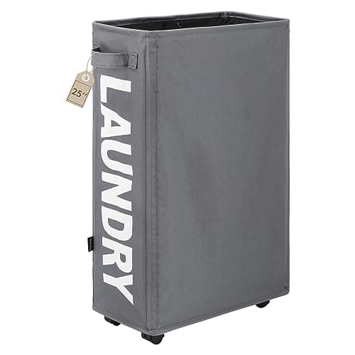 TOTANKI 25" Rolling Laundry Basket, Foldable with Handle (Black)