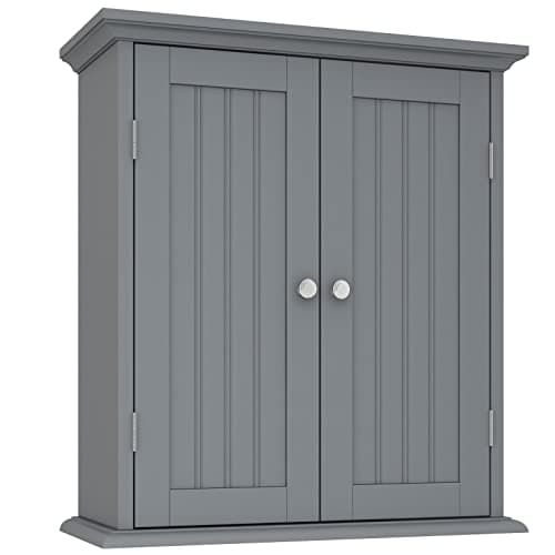 ChooChoo Toilet Wall Cabinet, Space-Saving Medicine Cabinet with 2 Doors & Shelves