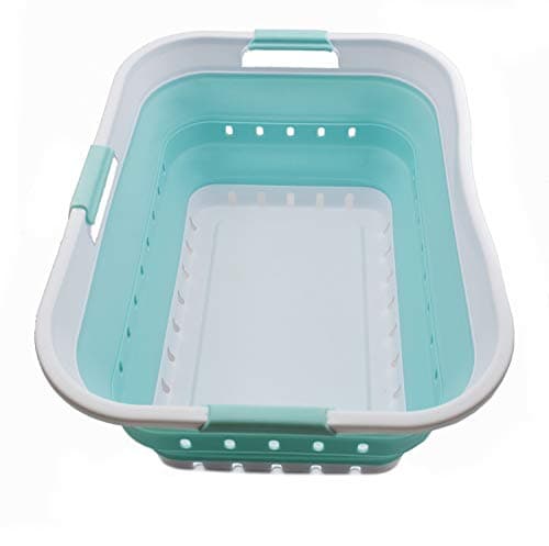 Collapsible 42L Plastic Laundry Basket - Space Saving Storage for Laundry - White/Grey (1, Adult)