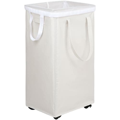 DOKEHOM 25-Inch Slim Collapsible Laundry Basket on Wheels (Black)