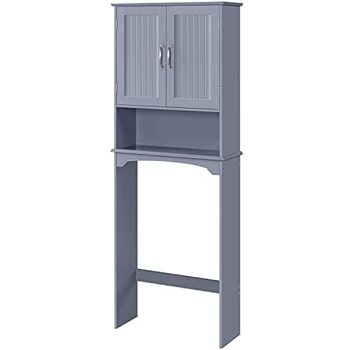 Yaheetech Double Door Toilet Cabinet, White with Adjustables and Open Shelf