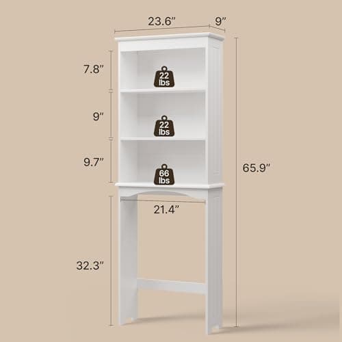 Gizoon White Anti-Tip Over The Toilet Storage Cabinet