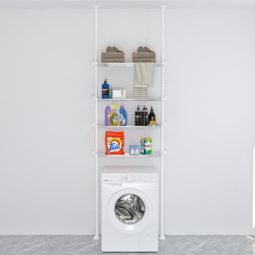 Stainless Steel 83-124 Inch Adjustable White Bathroom Organizer Spacesaver
