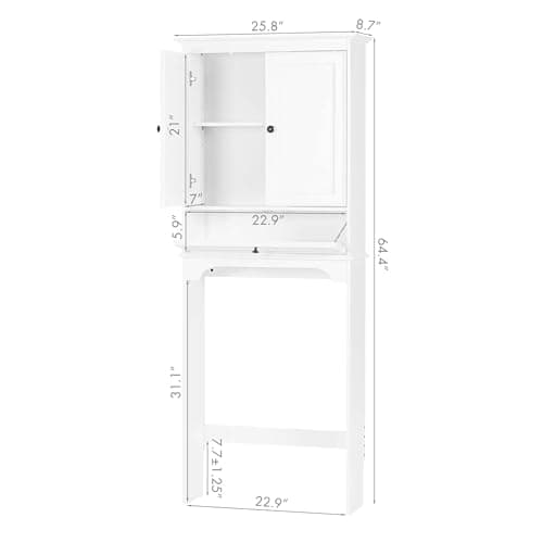 Spirich White Toilet Storage Cabinet with Doors and Adjustment