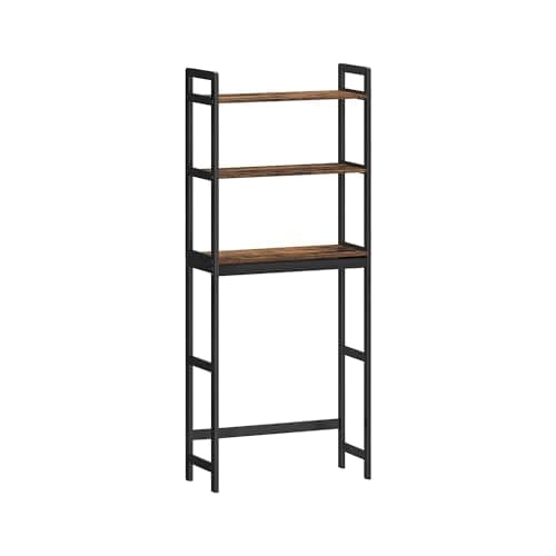 SONGMICS Adjustable 3-Tier Over-The-Toilet Organizer, Bamboo, Rustic Brown and Ink Black