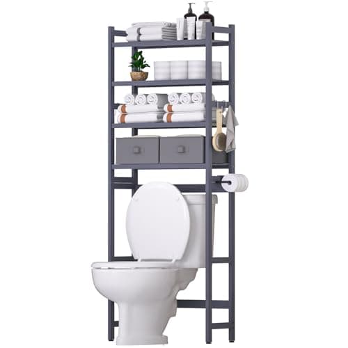 Bamboo Over-the-Toilet Organizer with Baskets & Hooks (White)