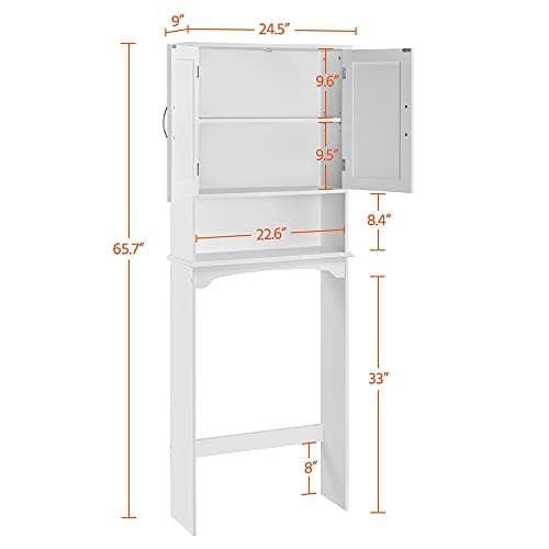 Yaheetech Double Door Toilet Cabinet, White with Adjustables and Open Shelf