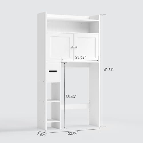 MU Over-Toilet Storage Cabinet with Doors, 32" White Bathroom Organizer