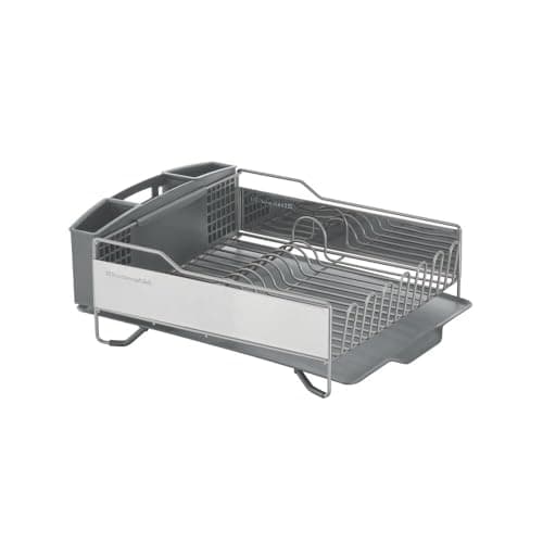 KitchenAid Rust-Resistant Full Size Dish Rack, Light Grey with Drain Board & Removable Caddy