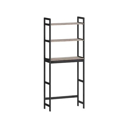 SONGMICS Adjustable 3-Tier Over-The-Toilet Organizer, Bamboo, Rustic Brown and Ink Black