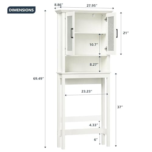 Thick Frame Over Toilet Storage Cabinet with Doors, Cream White