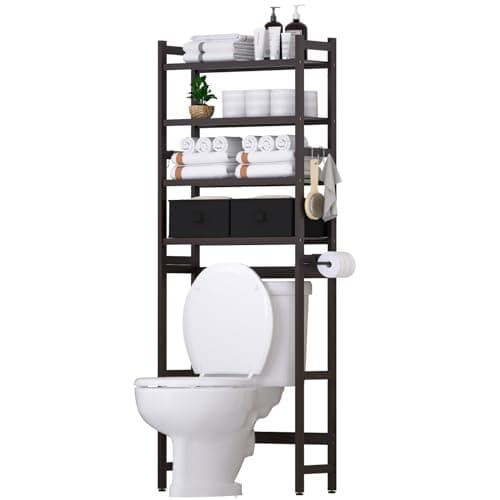 Bamboo Over-the-Toilet Organizer with Baskets & Hooks (White)