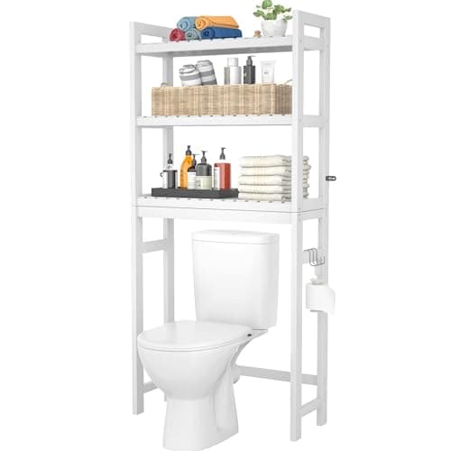 Homykic 3-Tier Bamboo Over-The-Toilet Organizer, White