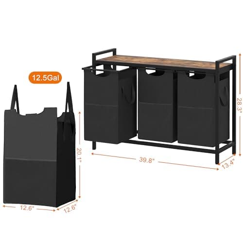Heybly 3 x 12.5 Gal Laundry Baskets with Sorter for Laundry Room Storage Rustic HLH003SR