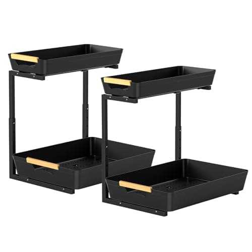 2-Pack Under-Sink Organizer with Adjustable 2-Tier Pull-Out Storage for Kitchen and Bathroom Cabinets