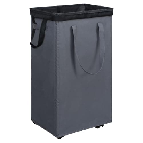 DOKEHOM 25-Inch Slim Collapsible Laundry Basket on Wheels (Black)