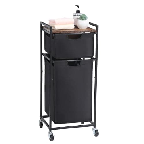 LUCKUP 2-Section Laundry Hamper with Shelf & Sorter