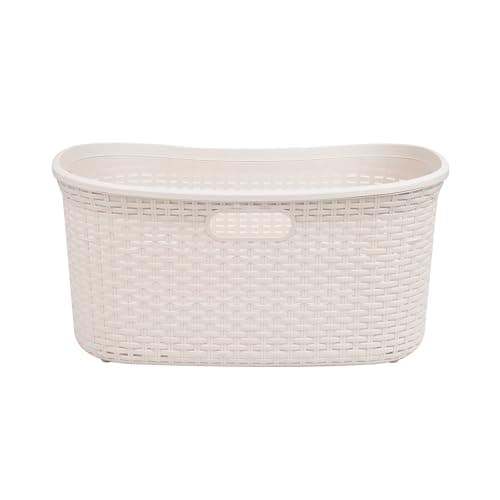 Ivory Wicker 40L Mind Reader Laundry Basket, Plastic Lid