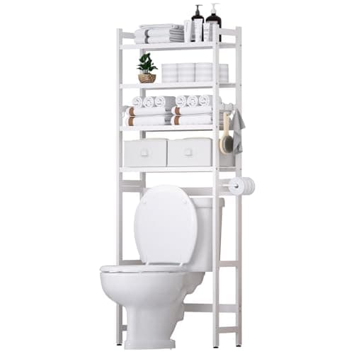 Bamboo Over-the-Toilet Organizer with Baskets & Hooks (White)