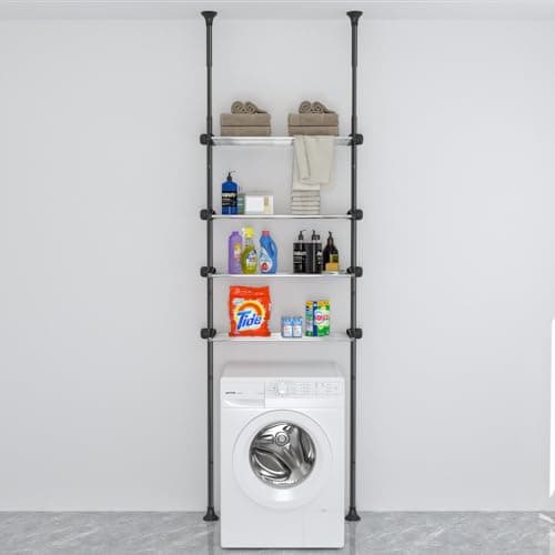 Stainless Steel 83-124 Inch Adjustable White Bathroom Organizer Spacesaver