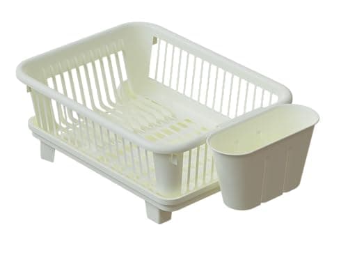 Space-Saving 3PC Large Plastic Dish Drying Rack with Cutlery Holder