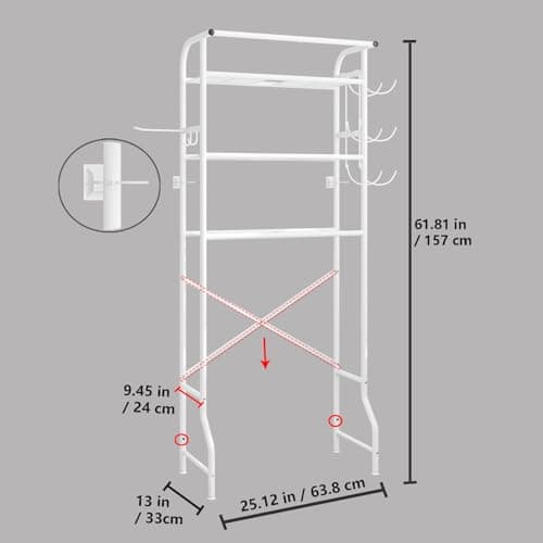 White Metal 3 Tier Bathroom Organizer Shelf with Paper Holder Easy to Install Space Saving
