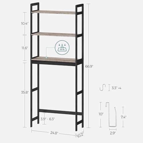 SONGMICS Adjustable 3-Tier Over-The-Toilet Organizer, Bamboo, Rustic Brown and Ink Black