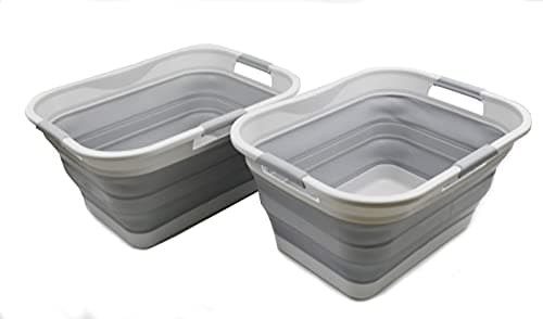 Sammart Collapsible 2-30L Laundry Basket - 24L Portable Storage Tub (Grey/Black)
