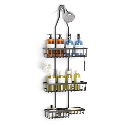 Rustproof Black Shower Caddy with Extendable Rack & Soap Holder