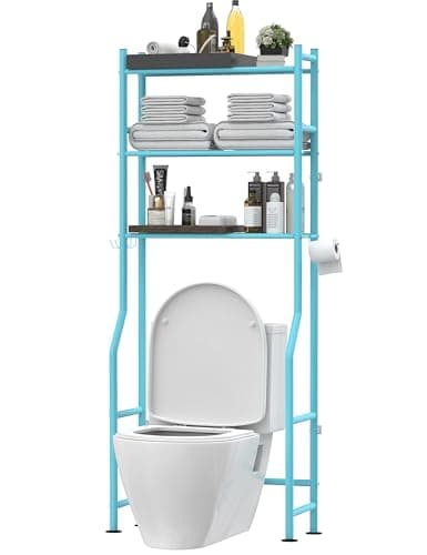 Black 3-Tier Over-the-Toilet Storage Shelves with Hooks and Paper Holder