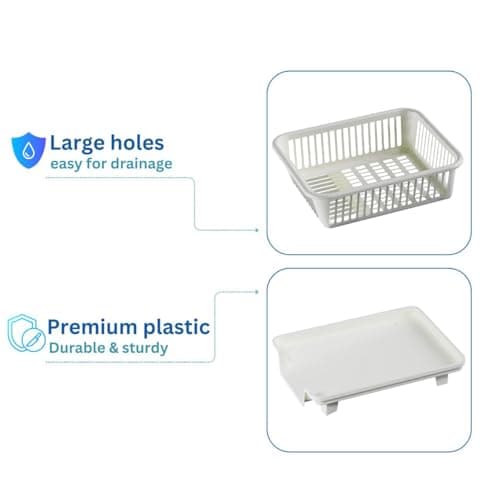 Space-Saving 3PC Large Plastic Dish Drying Rack with Cutlery Holder