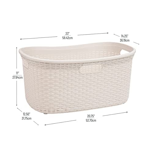 Ivory Wicker 40L Mind Reader Laundry Basket, Plastic Lid