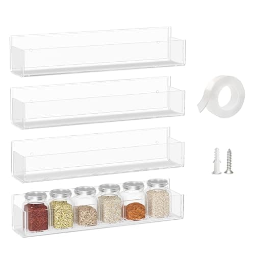WUIVIUT Clear Invisible Acrylic Wall Spice Rack (4 Pack)