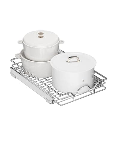 StorageWorks Slide Drawer Cabinet Organizer, Kitchen & Bathroom Pantry, 14" x 21", Chrome, Silver