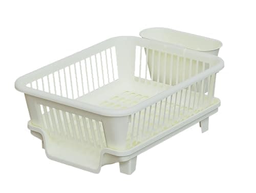 Space-Saving 3PC Large Plastic Dish Drying Rack with Cutlery Holder