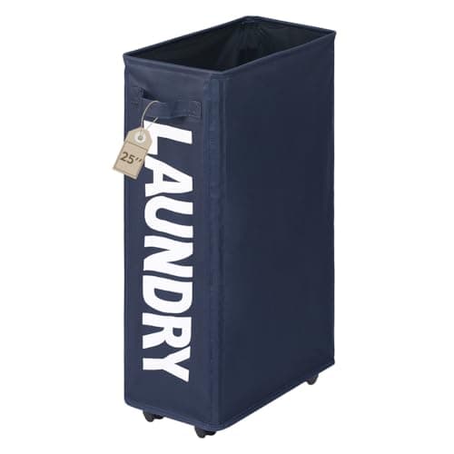 TOTANKI 25" Rolling Laundry Basket, Foldable with Handle (Black)