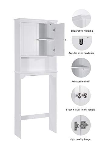 Spirich White Toilet Storage Cabinet with Organizer Shelves