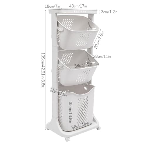 3-Tier Rolling Laundry Sorter with Wheels