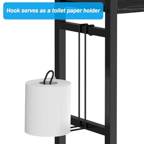 CADUKE 3-Tier Over the Toilet Organizer, Black Storage Shelf with Hooks & Paper Holder