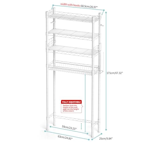 White Over-The-Toilet Storage Shelf, Bathroom Space Saver Organizer