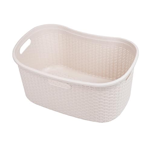 Ivory Wicker 40L Mind Reader Laundry Basket, Plastic Lid