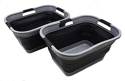 Sammart Collapsible 2-30L Laundry Basket - 24L Portable Storage Tub (Grey/Black)
